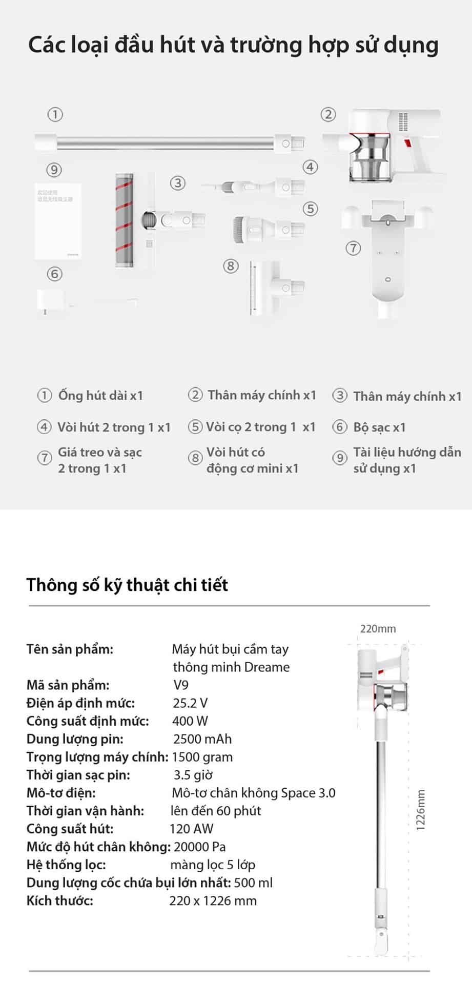 Máy hút bụi cầm tay thông minh Dreame V9 130